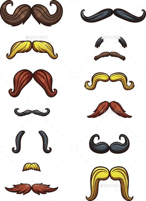 Cartoon Mustaches by memoangeles | GraphicRiver Mustache Drawing, Mustache Art, Beard Cartoon, Mustache Shapes, Long Mustache, Hipster Mustache, Cartoon Mouths, Kitten Drawing, Drawing Cartoon Faces