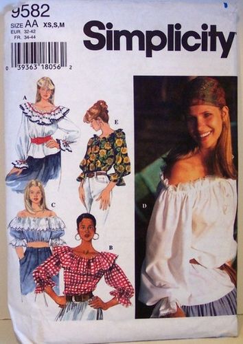 Peasant Top Pattern, Midriff Top, Women's Sewing Pattern, Boho Peasant Top, Blouse Pattern Sewing, Off Shoulder Fashion, Top Sewing Pattern, Simplicity Sewing, Couture Vintage