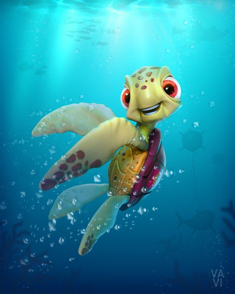 Nemo Turtle, Finding Nemo Turtle, Finding Nemo Characters, Nemo Disney, Doing Art, Childhood Characters, Cartoon Character Tattoos, Disney Fanart, Cute Animal Illustration