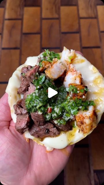 Seafood Network🦞🦐🦀🦑🐙🍤 on Instagram: "Mouthwatering Steak & Shrimp Tacos + Chimichurri 
@burnt_pellet_bbq 

These are the best tacos and you need to make them this summer!

Recipe
• Marinate the Skirt Steak in orange juice, lime juice,16oz lager, green onions, cilantro, garlic and bbq rub for 2-6 hrs
• Grill over direct heat until it has char and reaches 135F internal
• Grill shrimp seasoned with a Blackening seasoning 
• Assemble on a corn tortilla with Oaxaca cheese, grilled steak, shrimp and chimichurri 

Chimichurri Ingredients 
1/4 cup parsley 
1/4 cup cilantro 
1/4 cup olive oil
4 cloves minced garlic
2 tbsp red wine vinegar
Juice 1 lemon
1/2 tsp salt
1/2 tsp black pepper
1/4 tsp red pepper flakes

Would you SMASH or PASS⁉️
Comment and tag a Seafood Lover/Friend below 👇🏼
#seaf Shrimp Chimichurri, Chimichurri Tacos, Grilled Shrimp Seasoning, Grill Shrimp, Blackening Seasoning, Steak Shrimp, Oaxaca Cheese, Chimichurri Recipe, Bbq Steak