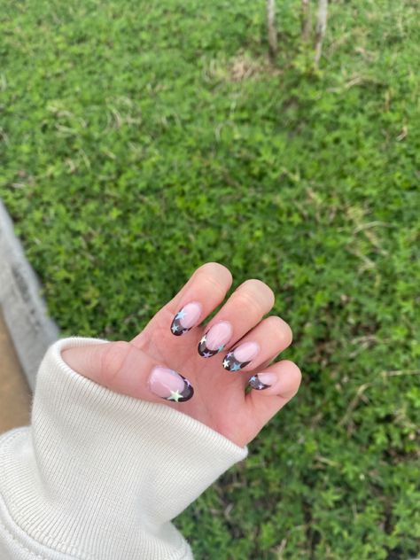 Brown French tip with colored stars Steve Lacy Nails, Tyler The Creator Nails Cmiygl, Tyler The Creator Acrylic Nails, Tyler The Creator Nails Short, Tyler The Creator Nails Ideas, Frank Ocean Inspired Nails, Tyler The Creator Nails Igor, Nails For Paris, Tyler The Creator Nail Ideas