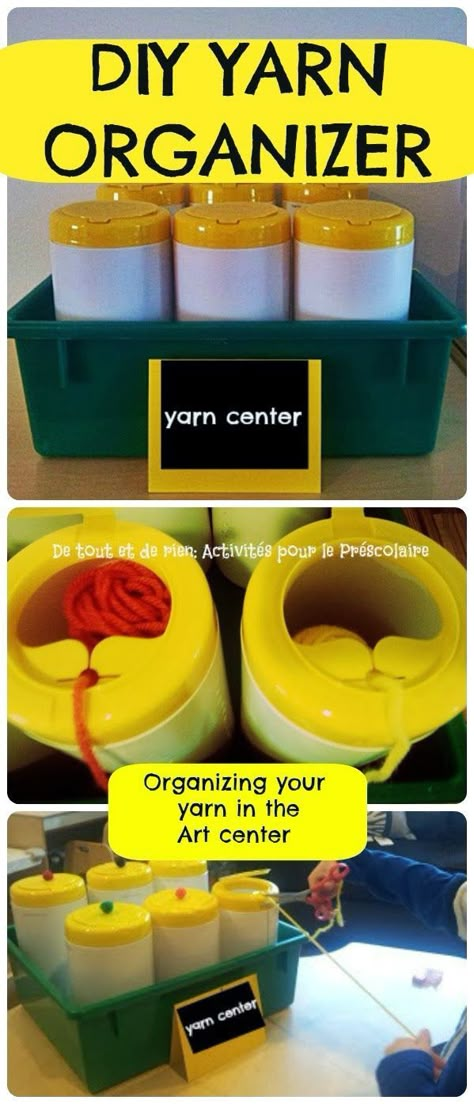 Diy Yarn Organizer, Yarn Organizer, Crafts Organization, Crafting Table, Wipes Container, Base Building, Yarn Organization, Magic Items, Diy Yarn