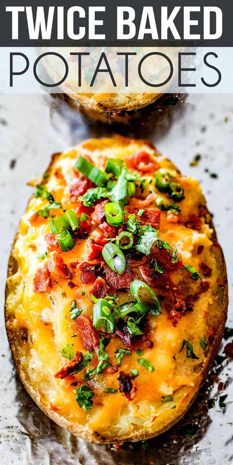 Twice Baked Potatoes (Make Ahead & Freezer Instructions) Twice Baked Baked Potatoes, Baked Potato Variations, Rebaked Potatoes Recipe, Twice Baked Potatoes Dairy Free, Filled Baked Potatoes, Bake Potatoes Recipes Stuffed, Twice Cooked Potatoes, Baked Twice Potatoes, Twice Baked Potatoes In The Oven