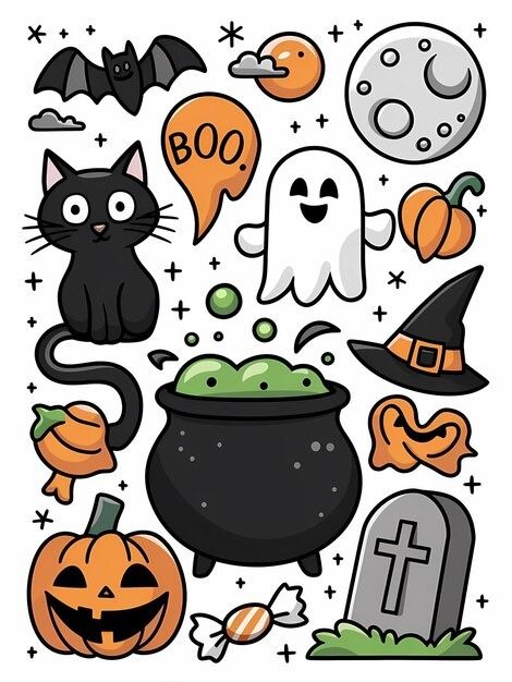 Halloween Ideas Drawings, Halloween Doodle Ideas, Doodle Art Halloween, Cool Halloween Drawings, Printable Halloween Images, Cute Halloween Doodles, October Clipart, Draw Pumpkin, Halloween Draw