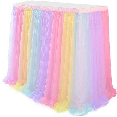 fitted table cover and table skirt 2 in 1 combination is great choice spandex fitted tablecloth for 6 feet rectangular table. Our stretch table skirt has unique fitted construction to fits the tables perfectly and serves as an elegant skirt at the same time. | The Party Aisle™ 9FT Rainbow Tulle Table Skirt Colorful Tutu Table Skirts Multicolor Table Skirting For Wedding Birthday Party Baby Shower Polyester Pink Tulle Table Skirt, Tutu Table Skirt, Tutu Table, Table Skirting, Tulle Table Skirt, Tulle Table, Table Skirts, Candy Land Birthday Party, Fitted Table Cover