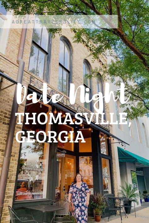 We planned a Date Night in Thomasville, Georgia. Thomasville has a pure southern charm, with an iconic brick lined histrionic main street, quaint little shops and restaurants, twinkling lights in the windows and the perfect atmosphere for an evening lovers stroll. Thomasville Georgia, Thomasville Ga, Southern Usa, Journal Tips, City By The Sea, Stars Align, Road Trip Routes, Date Night In, Tourist Guide