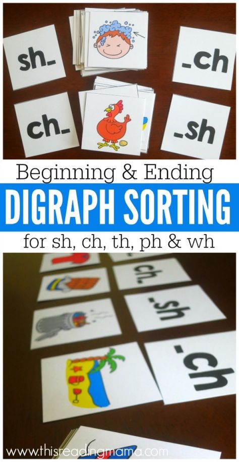 Beginning and Ending Digraph Sorting Picture Cards - FREE - This Reading Mama Digraphs Activities, Student Picture, Blends And Digraphs, First Grade Phonics, Phonics Words, Phonics Kindergarten, First Grade Reading, Phonological Awareness, Teaching Phonics