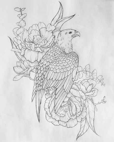 Eagle and peony tattoo.Contact me for custom drawings clairestokes93@yahoo.com  Or check out my Instagram clairestewart25. Plus my etsy is where it's at!  link to my store: https://www.etsy.com/listing/269477486/custom-drawingtattoo-design Eagle And Flower Tattoo For Women, Eagle With Flowers Tattoo For Women, Bald Eagle With Flowers Tattoo, Tattoo Ideas Female Eagle, Eagle And Cardinal Tattoo, Traditional Style Memorial Tattoo, Floral Eagle Tattoo, Women Eagle Tattoo Ideas, Eagle Shoulder Tattoos For Women