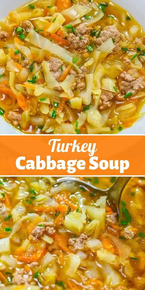 Turkey Cabbage Soup, Turkey Cabbage, Turkey Vegetable Soup, Cabbage Recipes Healthy, Cabbage Soup Diet Recipe, Cabbage Soup Recipe, Turkey Soup Recipe, Turkey Salad, Chicken And Cabbage