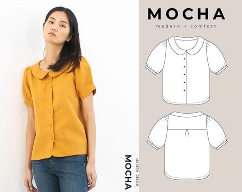 MOCHA Zia Peter Pan Collared Blouse PDF Sewing Pattern 4 | Etsy Peter Pan Collar Shirt, Crushed Velvet Fabric, Peter Pan Collar Blouse, Peter Pan Collars, Shirt Sewing Pattern, Collared Blouse, Womens Kimono, Collar Pattern, Collar Blouse