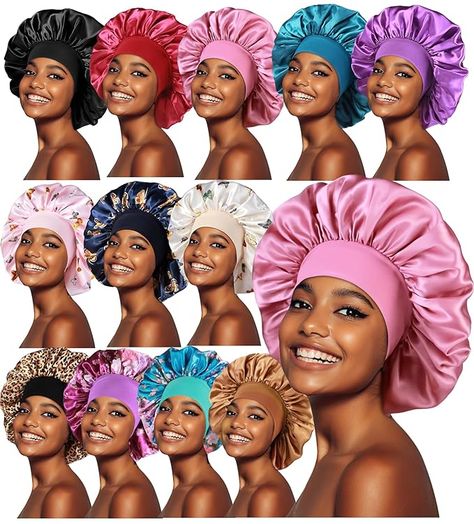 Amazon.com : 12pcs Large Satin Bonnets for Sleeping, Silky Hair Bonnet for Black Women Braid Curly Hair : Beauty & Personal Care Bonnets Black Women, Braid Curly Hair, Satin Bonnets, Hair Bonnets, Curly Hair Beauty, Pink Wallpaper Backgrounds, Satin Bonnet, Hair Bonnet, Braids For Black Women