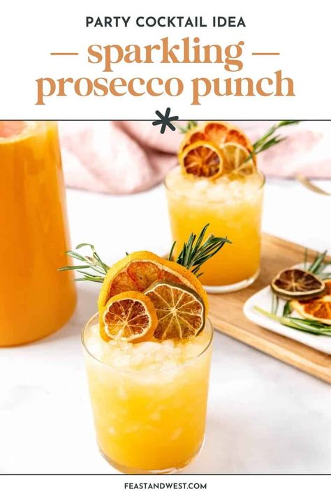 Prosecco Punch is a bright and citrusy treat that is perfect year-round! From a holiday drink to a summer beverage, this recipe does it all. Prosecco Punch Recipes, Lemonade Prosecco Punch, Bourbon Prosecco Punch, Prosecco Sangria Summer Cocktails, Boozy Lemonade Punch, Prosecco Punch, Vodka Punch, Candied Lemon Slices, Frozen Drinks Alcohol