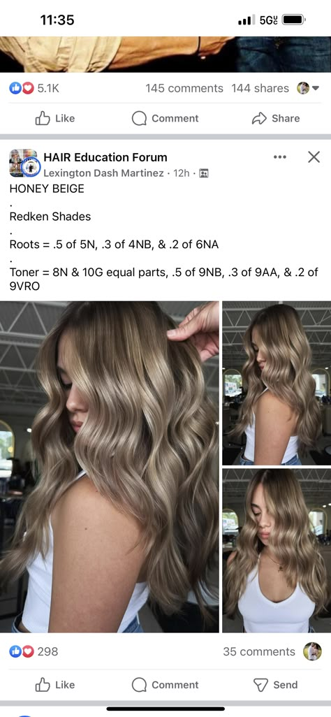 Redken Shades Eq Beige Blonde Formula, Light Brown Hair Shades Eq, Honey Blonde Redken Shades Eq Formula, Toner Shades, Honey Brunette, Hairstylist Tips, Blonde Formulas, Cosmetology Ideas, Hair Toning