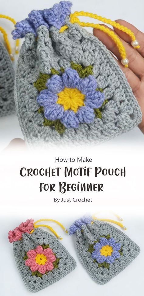 This is a free tutorial for a Motif Pouch. This is a nice project to do as a gift or even as something for yourself. You can use any colours you want and it’s really easy to make! Small Crochet Pouch Pattern, Crochet Flower Pouch Free Pattern, Small Crochet Pouch, Crochet Pouch Free Pattern, Granny Square Pattern Free, Knitting Quilt, Purse Patterns Free, Crochet Project Free, Granny Squares