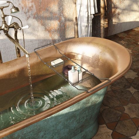 Victorian Terrace Bathroom, Victoria Terrace, Norfolk Cottages, Copper Bathtub, Copper Bath, Copper Taps, Traditional Bathrooms, Copper Bathtubs, Creative Flooring