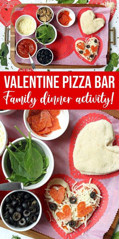 Valentines Pizza Night, Valentines Treats Savory, Valentines Dates At Home, Budget Friendly Valentines Ideas, Valentines Day Date Ideas At Home, Budget Valentines Day, Heart Pizzas, Family Valentines Dinner, Valentines Day Pizza