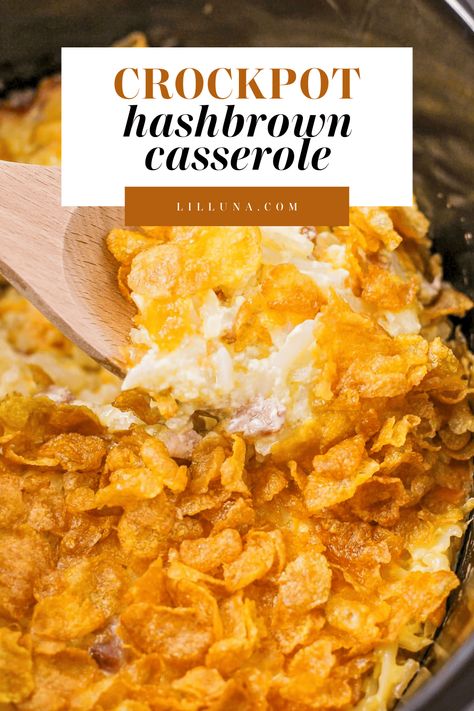 Crockpot hashbrown casserole is easy, cheesy, and a family favorite! It's perfect for a potluck, brunch, or easy Sunday side dish. #crockpothashbrowncasserole #hashbrowns #crockpot #breakfast #slowcooker Cheesy Hashbrowns Crockpot, Crockpot Cheesy Hashbrowns, Crockpot Hashbrown Casserole, Cheesy Potatoes With Hashbrowns, Cheesy Hashbrown Casserole, Hashbrown Casserole Recipe, Twice Baked Potatoes Casserole, Cheesy Hashbrowns, Mashed Potato Casserole