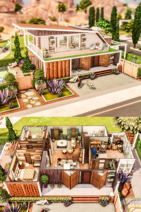 Sims 4 Eco Mansion, Eco Living Sims 4, Eco Family Home, Sims 4 Eco House Floor Plan, The Sims 4 Eco Lifestyle House, Sims 4 Modern Small House, Sims Eco Lifestyle, Ecolifestyle Sims 4 House, Sims 4 Couple House