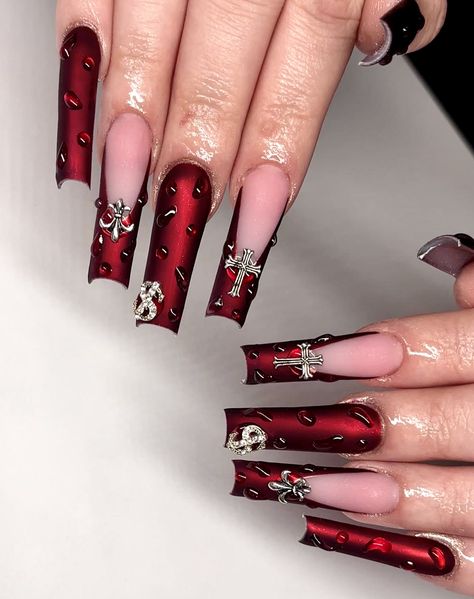 Red Chrome Nails, Raspberry Cream Cheese, Red Chrome, Raspberry Cream, Red Acrylic Nails, Acrylic Press On Nails, Grunge Nails, Nail Tip, Red Nail Designs