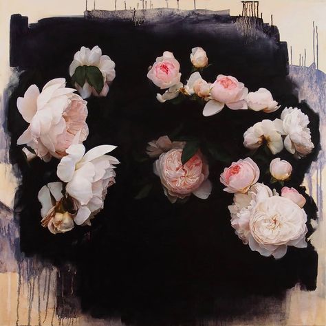 Katie Whipple, Paint Abstract Flowers, Oil Flowers, White Pink Roses, Peonies Painting, Rose Oil Painting, White And Pink Roses, Representational Art, Peony Painting