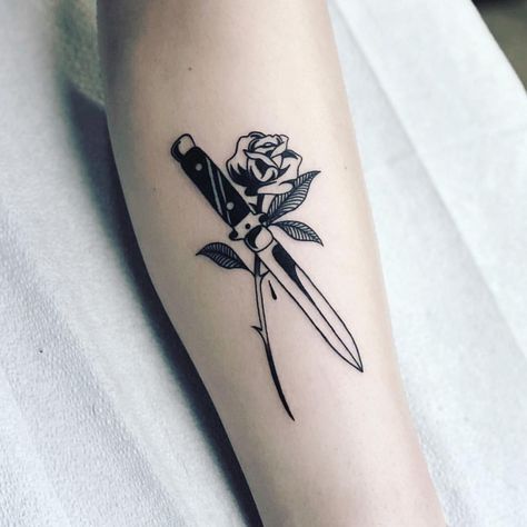 Knife Rose Tattoo, Switch Blade Tattoo, Rose Dagger Tattoo, Switchblade Tattoo, Flash Sleeve, Juliet Tattoo, Knife And Rose Tattoo, Rose And Dagger Tattoo, Chris Tattoo