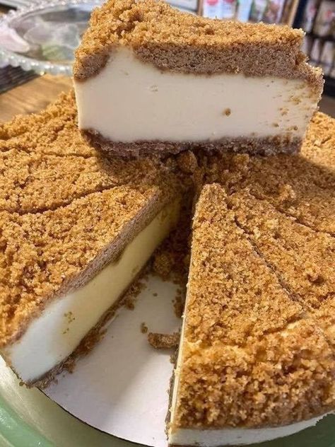 Creative Garden & Home | "We first discovered this stuff at a local shop | Facebook Double Crust Cheesecake, Buttery Biscuits, Just Bake, Crumble Topping, Food Website, Creamy Cheesecake, Graham Cracker Crust, Cheesecake Recipe, Graham Cracker Crumbs