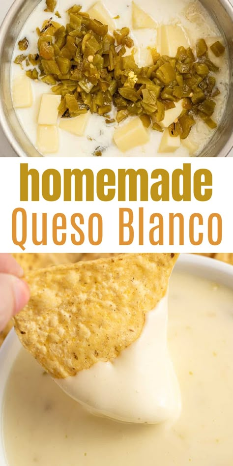 Mexican White Cheese Sauce, Homemade Queso Blanco, Easy Homemade Queso, Mexican Cheese Sauce, Queso Dip Easy, Queso Recipe Easy, Queso Blanco Recipe, White Queso Recipe, Mexican White Cheese Dip