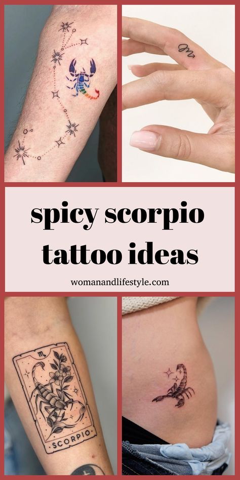 Our article will provide you with 50 appealing Scorpio tattoo ideas that range from simple ones to the most jaw-dropping ones. You girls will be oh-so-pretty with our suggestions! Moon And Scorpio Tattoo, Scorpio Tattoo Placement, Scorpio Tattoo Ideas For Women, Cute Scorpio Tattoo For Women, Zodiac Sign Tattoos Scorpio, Scorpio Tattoo Feminine, Unique Scorpio Tattoo, Scorpio Tattoos For Women, Scorpio Tattoo Zodiac