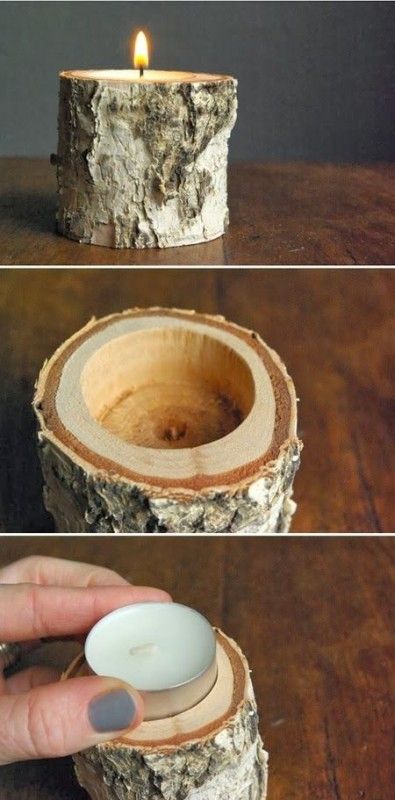 DIY: Candle holder with Birch wood | We do not have the instructions, but it does not seems so difficult to make Birch Wood Candle Holders, Saint Valentin Diy, Candles Ideas, Creative Candles, Diy Candle Holders, Wood Candle Holders, Wood Candles, Jar Candle, Valentine's Day Diy