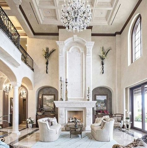 Luxury Ceiling Design, High Ceiling Living Room, Luxury House Interior Design, Gorgeous Interiors, Beautiful Houses, Luxury Rooms, Pretty House, Dream Home Design, Luxury House