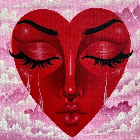 Lash Painting Canvas, Canvas Painting Trippy, Lovecore Art Drawing, Trippy Canvas Art, Tiny Canvas Painting, Lash Art, Manhattan Art, Arte Indie, Hippie Painting