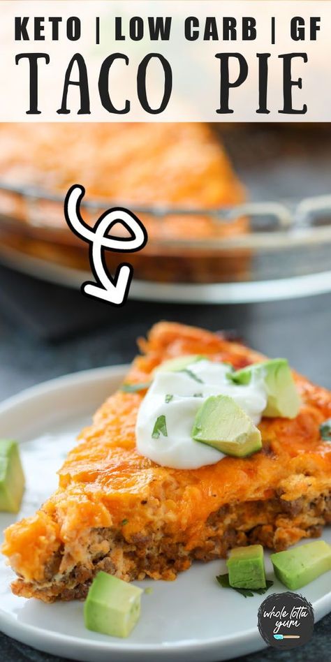 keto taco pie that's a crustless taco pie that's also low carb and gluten free healthy Mexican for dinner Taco Pie Keto, Crustless Taco Pie, Keto Taco Pie, Whole Lotta Yum, Low Carb Taco, Taco Pie, Low Carb Low Fat Recipes, Low Carb Tacos, Healthy Mexican