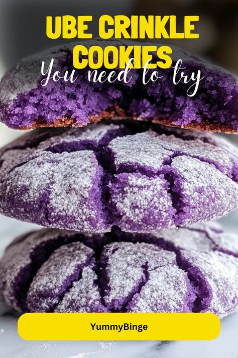 Ube Crinkle Cookies. The unique and vibrant Ube Crinkle… | by Bingey Y | Oct, 2024 | Medium Ube Crinkle Cookies, Ube Halaya, Festive Holiday Desserts, Cookies Thanksgiving, Purple Yam, Holiday Baking Recipes, Thanksgiving Pies, Bake Goods, Cookie Dough Balls