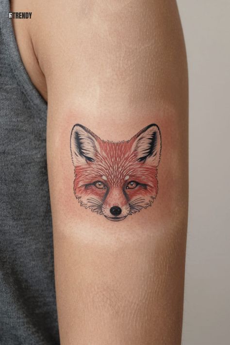 Playful fox face tattoo, designed to resemble a cute sticker. Fox Face Tattoo, Fox Head Tattoo, Donut Tattoo, Robot Tattoo, Teacup Tattoo, Dinosaur Tattoos, Goth Tattoo, Whale Tattoos, Head Tattoo