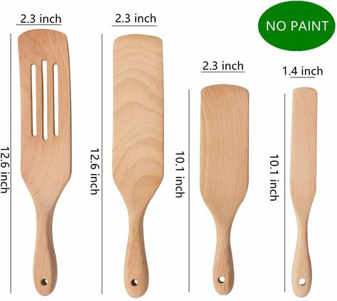 4pc Set Wooden Spurtles Kitchen Tools Spatulas for Non-Stick Cookware Porridge-Stirring, Baking, Whisking, Smashing, Scooping, Spreading, Serving BEECH WOOD & NO PAINT: Spurtle set is made of beech wood. Beechwood is hard, wear-resistant usually made into furniture, and spurtles made of beech wood will be your best choice. MANY USES: Spurtles are ideal for stirring in deeper pots, tossing salads, mixing heavy ingredients, and more. Spurtle kitchen tools can do all the work of other wooden kitche Wood Kitchen Tool, Wood Spoon Carving, Carved Spoons, Wood Utensils, Wooden Kitchen Utensils, Woodworking Inspiration, Diy Wooden Projects, Scrap Wood Projects, Organic Wood