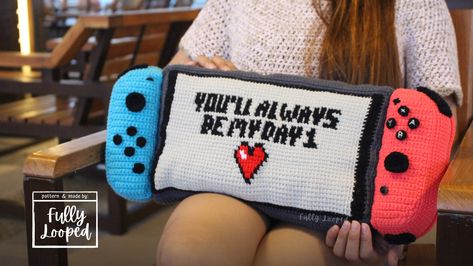 Nintendo Switch Crochet, Crochet Switch Case, Throw Pillow Crochet, Cute Nintendo Switch, Nintendo Crochet, Gaming Pillow, Crochet Game, Pillow Crochet, Crochet Case