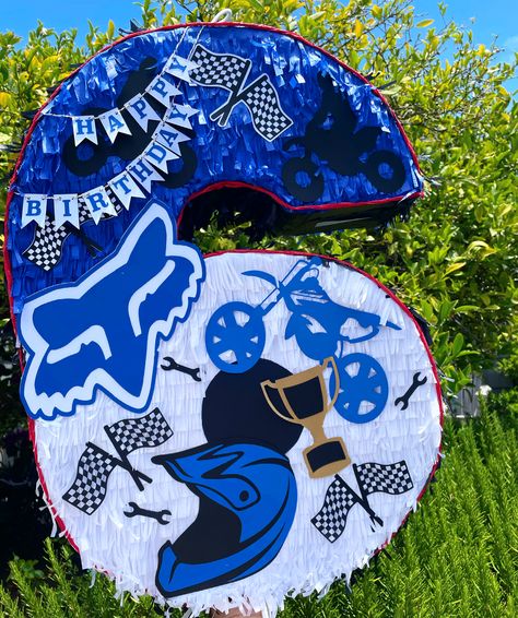 Fox Racing Party Ideas, Dirt Bike Pinata, Fox Racing Birthday Party, Supercross Birthday Party, Dirt Bike Party Ideas, Dirtbike Birthday Party, Drake Birthday, Dirt Bike Birthday Party, Motocross Birthday Party