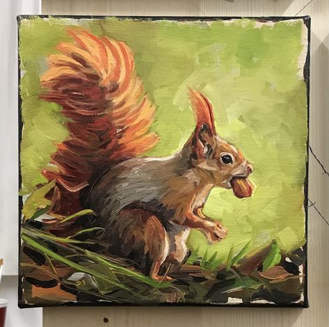 Squirrel Oil Pastel, Red Squirrel Painting, Realistic Painting Ideas, Squirrel Painting, Chickadee Art, Painting Mood, Red Squirrel, Realistic Paintings, Realistic Drawings