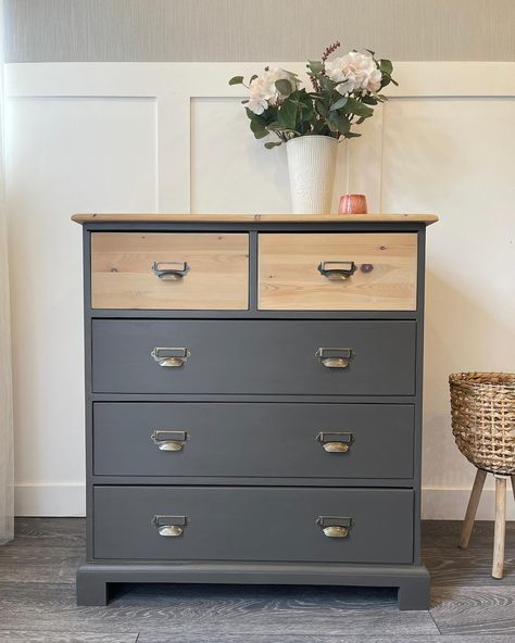 This lovely solid Pine chest of drawers is available now ✨. Finished in the beautiful colour Oakham, and tan washed in Algonquin by @fusionmineralpaintuk #fusionmineralpaint #upcycledfurnitureuk #upcycledfurniture #paintitbeautiful #paintedfurniture #etsy #etsyuk Refurbished Chest Of Drawers, Tall Drawers, French Apartment, Dovetail Joints, Dressing Table Desk, Pine Chests, Bedroom Sideboard, Pine Furniture, Hallway Table