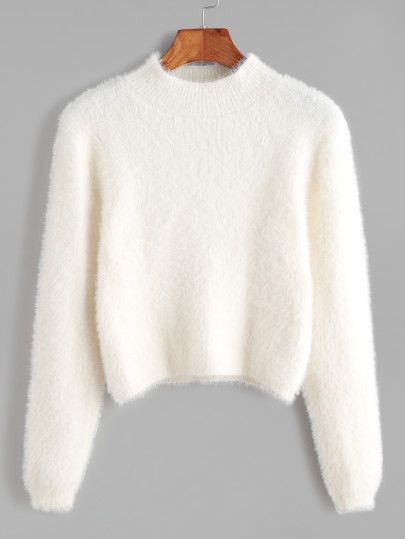 Shop White Crew Neck Crop Fuzzy Sweater online. SheIn offers White Crew Neck Crop Fuzzy Sweater & more to fit your fashionable needs. Sleeve Crop Sweater, Stylish Hoodies, Trendy Dress Outfits, Trendy Fashion Tops, White Crew Neck, Fuzzy Sweater, Sweater White, Crop Sweater, Cable Knit Cardigan