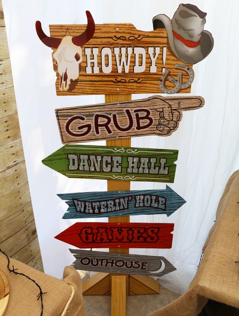 Western Party Directional Sign Cardboard Stand-Up Graduation Poster Ideas, Country Western Parties, Cowboy Themed Birthday Party, Cowboy Theme Party, Wild West Theme, Wild West Party, Western Birthday Party, Rodeo Party, Graduation Poster