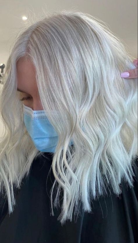 White Blonde Medium Length Hair, Platinum Gray Blonde Hair, Medium Length Haircut Platinum Blonde, Icy Blonde Highlights Short Hair, Ice Blonde Hair Short, Full Blonde Highlights Short Hair, Platinum Blonde Medium Length Hair, Full Platinum Blonde Hair, Bright Platinum Blonde Hair