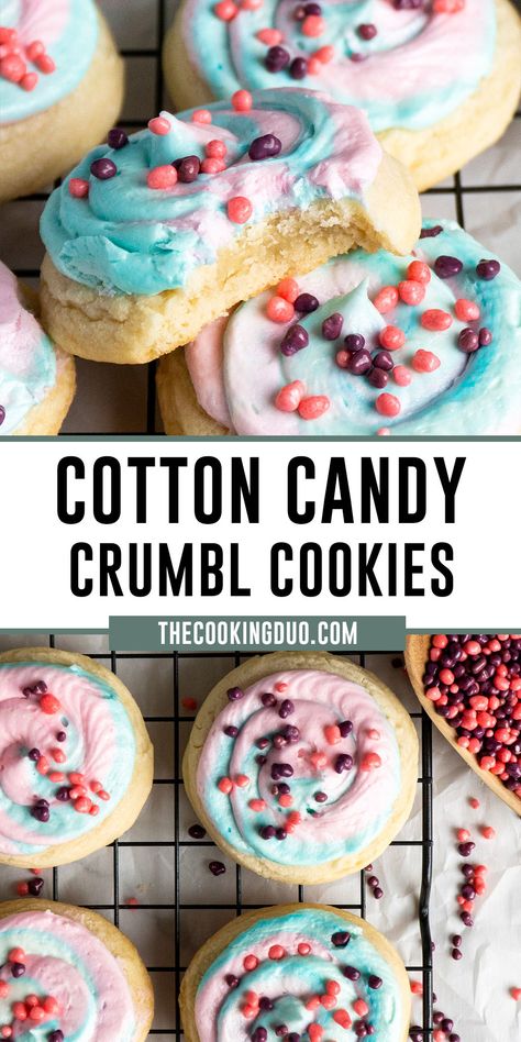 Cotton can crumble cookies on a black baking rack. American Baked Goods, Crumbl Christmas Flavors, Cookie Dunkers With Buttercream, Cute Recipes Aesthetic, Deep Dish Cookie Recipe, Crumble Sugar Cookie Recipe, Homemade Crumbl Cookies, Lighthouse Cookies, Australian Cookies