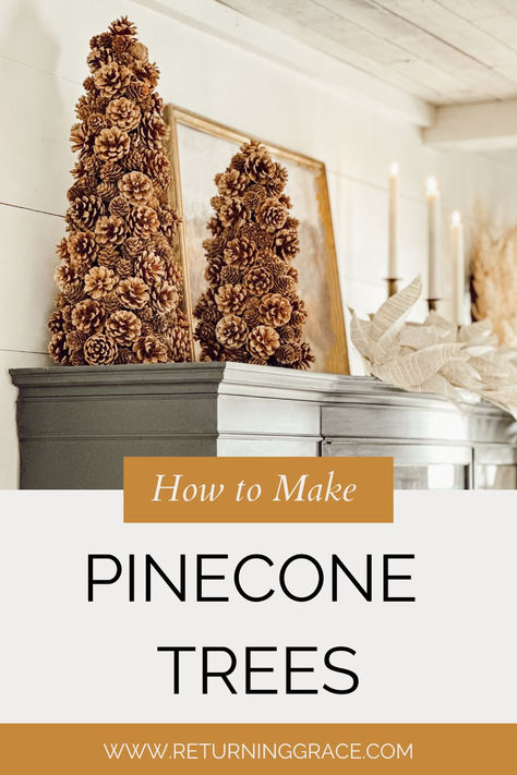 Elevate your seasonal decor with a DIY pine cone tree—perfect for a cozy, rustic vibe in fall or winter decorating! Diy Pinecones For Christmas, Pine Cones Ornaments, How To Make A Pine Cone Christmas Tree, Pinecones On Christmas Tree, Pine Cone Holiday Decor, Crafts Made With Pinecones, Pine One Trees, Decorating With Pine Cones For Christmas, Pine Diy Decor