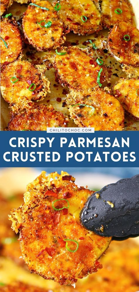 Crispy Parmesan Crusted Potatoes, Crusted Potatoes, Crispy Parmesan Potatoes, Parmesan Crusted Potatoes, Parmesan Potato, Best Potato Recipes, Parmesan Roasted Potatoes, Roasted Potato, Roasted Potato Recipes