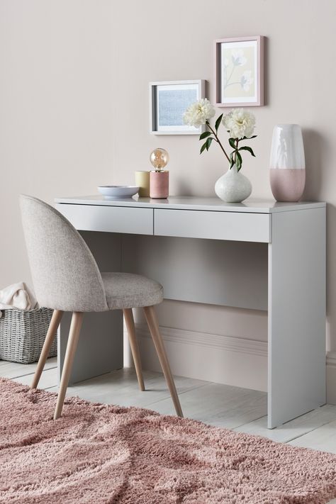 Modern furniture with a simple contemporary design. Console Dressing Table, Gray Console Table, Grey Console Table, Small Dressing Table, Study Table Designs, Dressing Room Decor, Compact Desks, Grey Desk, Grey Furniture