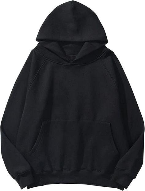 Loose, long sleeve Kangaroo Pocket Drop Shoulder Pullovers Top. Cotton blend, Solid Basic Oversized Hoodie for Men and Women. #sweatshirt #women #dupe #oversized #hoodie #black #darkgrey #blue #navy #CommissionsEarned Sweat Noir, Oversize Pullover, Loose Hoodie, Basic Hoodie, Black Jumper, Sweatshirt Women, Cropped Tops, Hooded Tops, Pullover Shirt