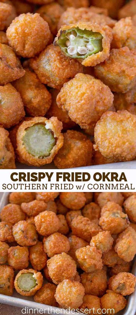 Fried Okra made with buttermilk, flour, cornmeal, okra, and seasoning is savory, crispy, and fried to perfection in under 30 minutes! #withbuttermilk #okra #summer #southern #cornmeal #appetizer #dinnerthendessert Soulfood Recipes, Southern Fried Okra, Fried Veggies, Southern Cookbook, Food Thoughts, Fried Okra, Dinner Then Dessert, Utility Trousers, Okra Recipes