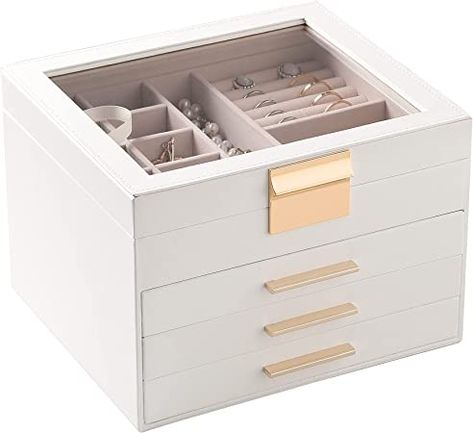 Amazon.com: Frebeauty Clear Lid Jewelry Box,4 Layers Jewelry Organizer Large Multi-Functional Jewelry Storage Box with 3 Drawers,Jewelry Display Case of Rings Earrings Necklace Bracelets for Women Girls (White) : Clothing, Shoes & Jewelry Jewelry Box For Teenager, Classic Jewelry Storage With Box For Gift, Layers Jewelry, Gold Jewelry Storage Box With Gift Box Included, Luxury Formal Jewelry Storage Box, Functional Jewelry, Acrylic Organizer, Large Jewelry Box, Jewelry Display Case