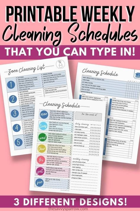 Looking for a weekly cleaning schedule printable to create your own cleaning routine? Then you'll love these editable cleaning schedule templates! Choose from 3 different cute designs that you can type in to create your own cleaning schedule for the week! Includes matching cute printable weekly meal plan template too! And get ideas for things you should clean weekly in your home! Schedule Printable Free, Weekly Cleaning Schedule Printable, Editable Cleaning Schedule, Binder Printables Free, Home Maintenance Schedule, Meal Plan Template, Free Printable Cleaning, Weekly Meal Plan Template, Cleaning Schedule Templates